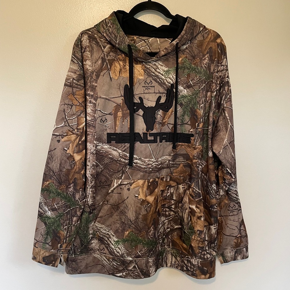 RUGGED Realtree Xtra Camo Hoodie Embroidered Logo Streetwear Workwear XL